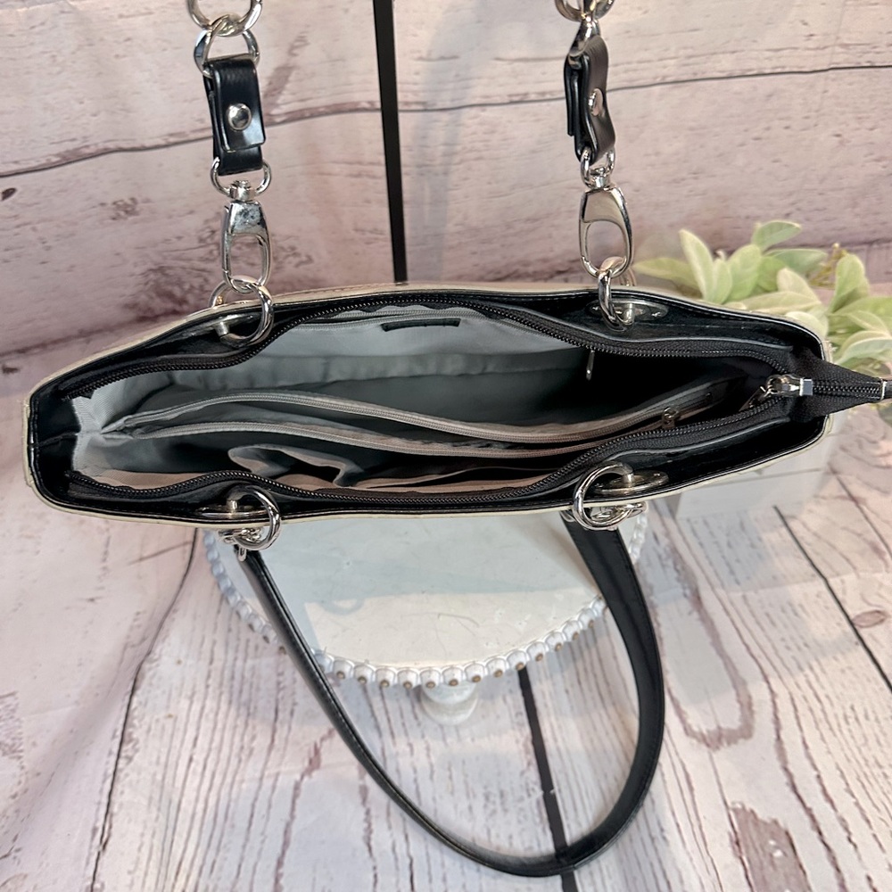 Biejo Classic  Elegant Metallic Taupe and Black Shoulder Tote Bag - Picture 7 of 14